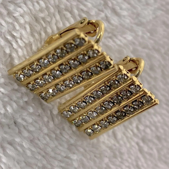 Vintage Gold Tone Cufflinks  With White Gems - Picture 7 of 8